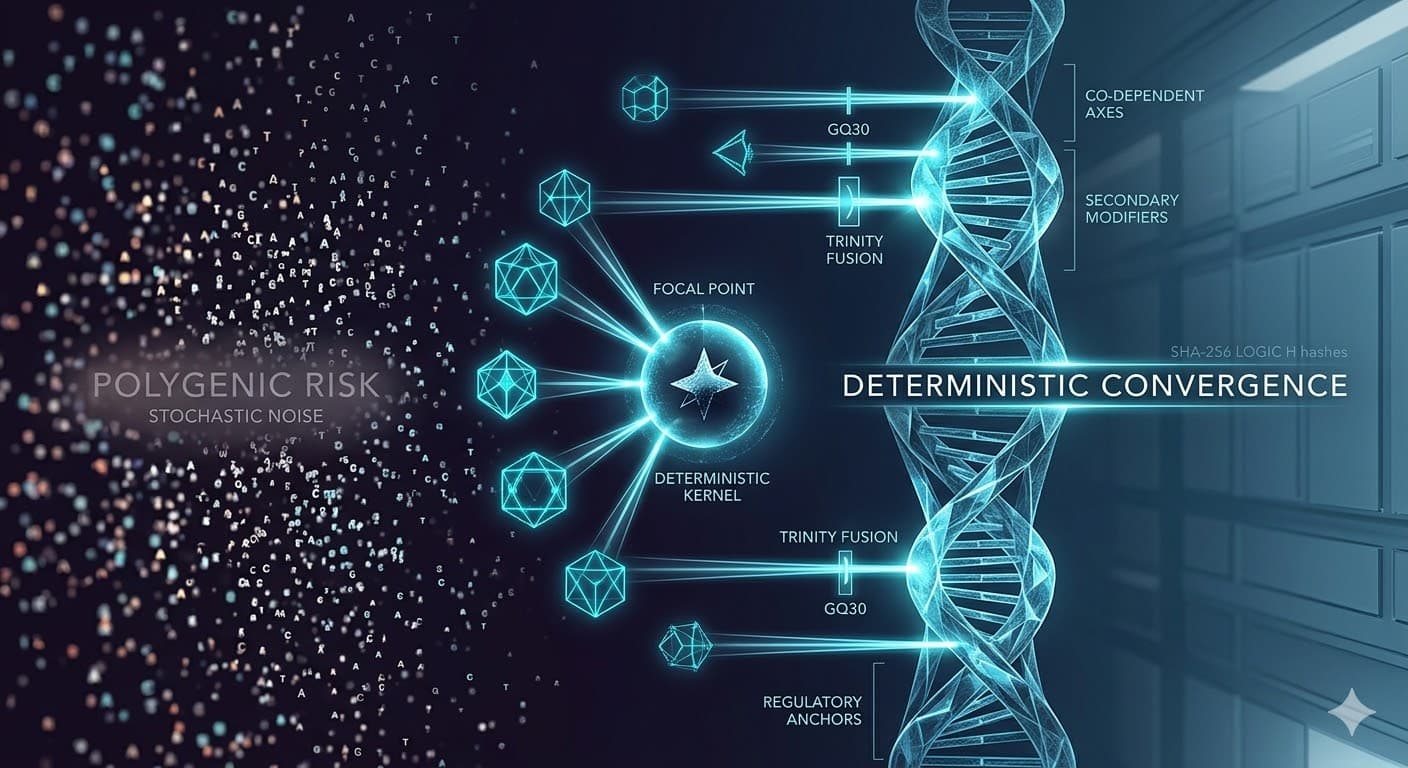 Beyond Polygenic Risk: Deterministic Convergence Reveals Hierarchical Organization in Genetic Systems